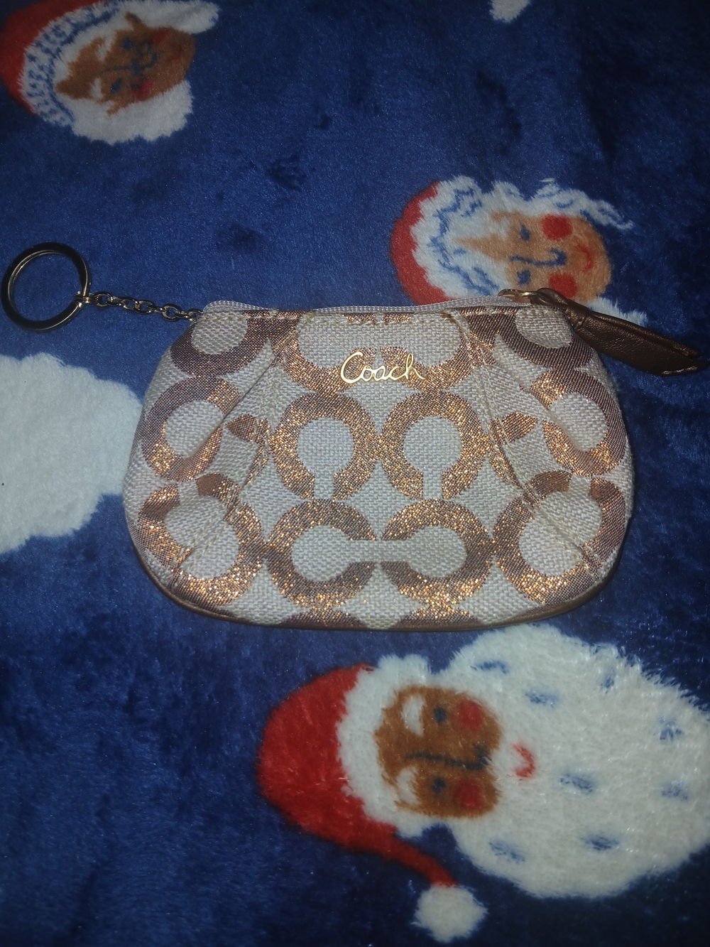 Coach Metallic Signature Coin Pouch Keychain - Rose Gold